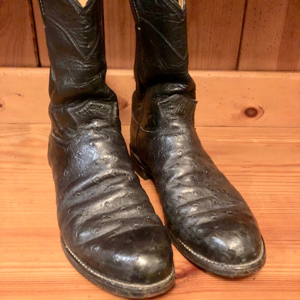 Justin Black Smooth Ostrich Western Boots